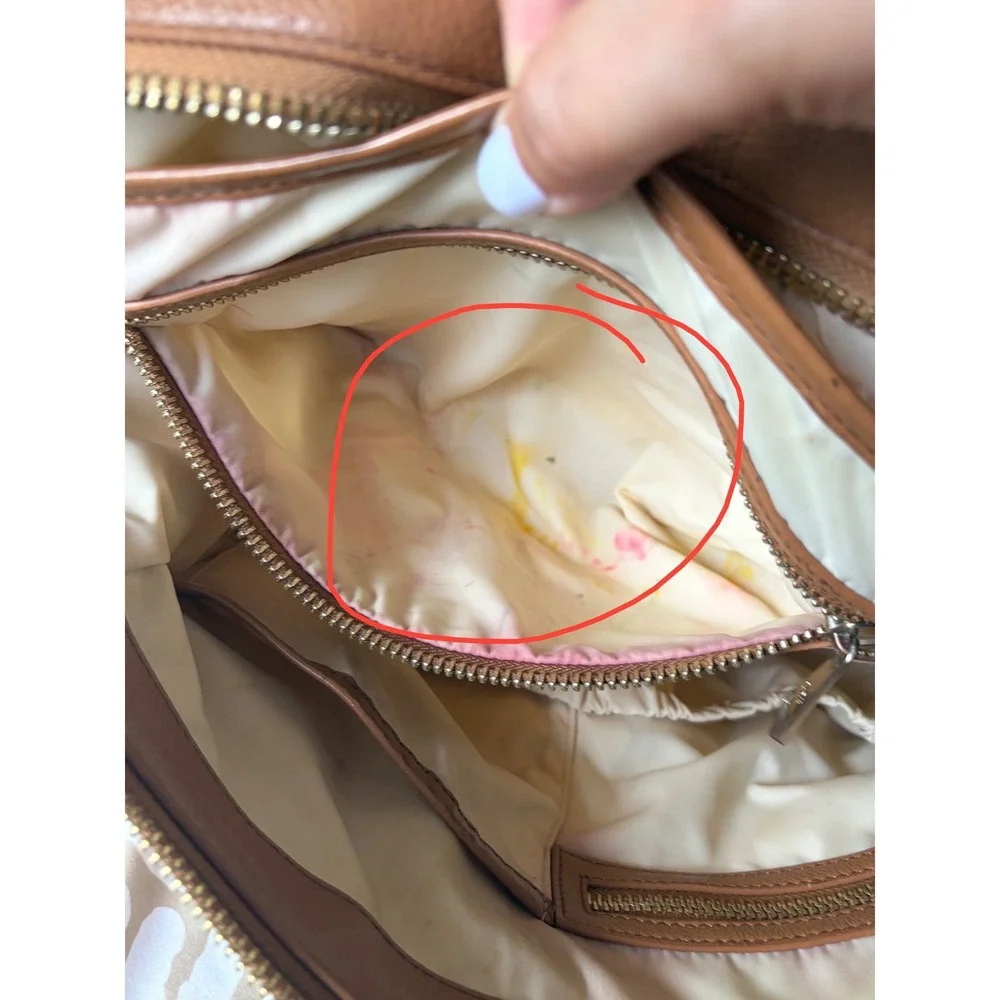 Mina Baie Stevie Tan Pebbled Leather Backpack Diaper Bag Gold Hardware